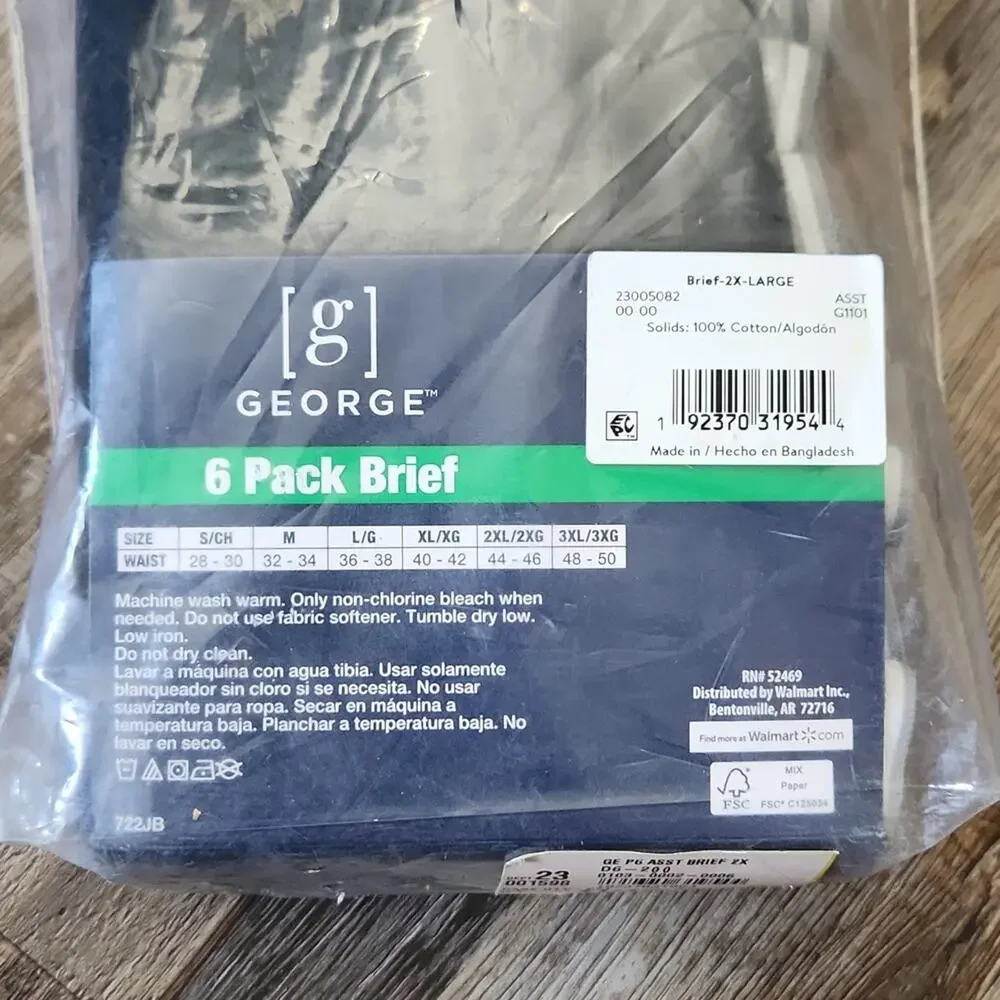George Men's Briefs 6‎ Pack - Blue, Gray, Red, Black Moisture Wicking Tag-Free